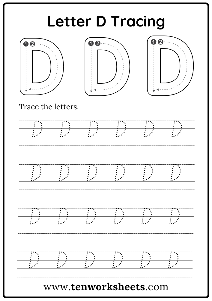 Uppercase Alphabet Letter D Tracing Activity Worksheet PDF Printable ...