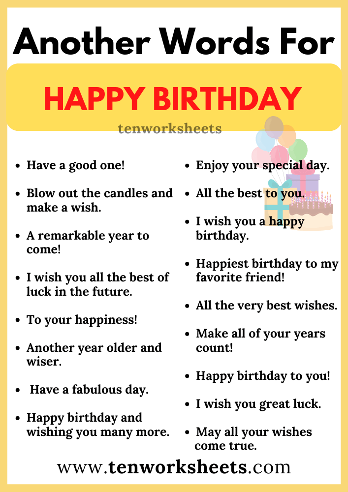 Other Ways to Say Happy Birthday in English Printable Worksheet for ...