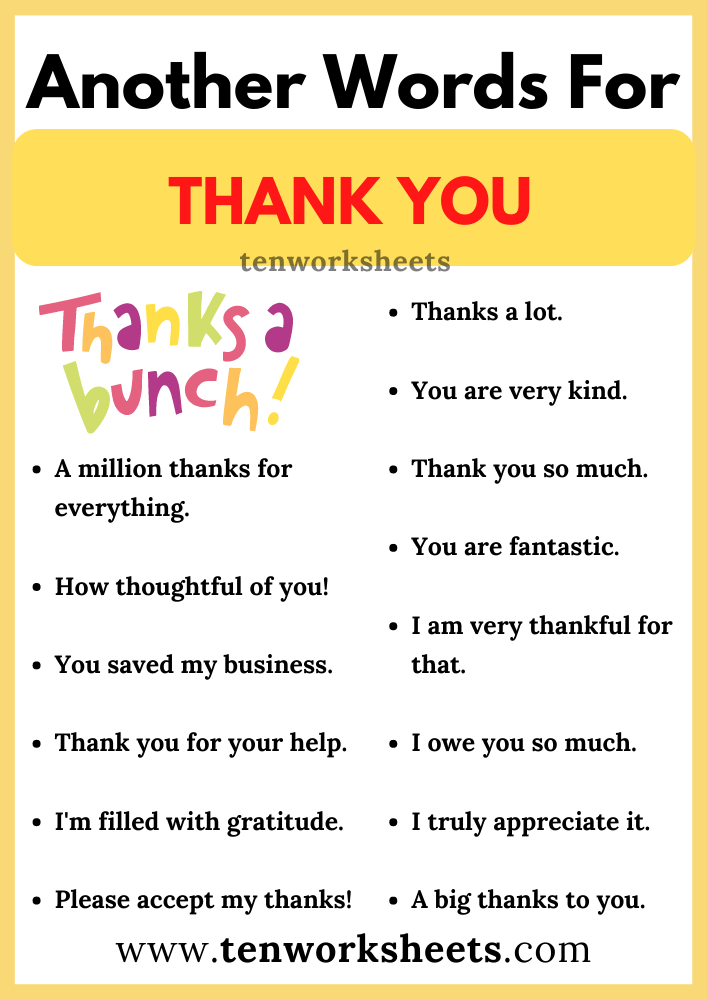 Cute Ways to Say Thank You in English Printable Worksheet